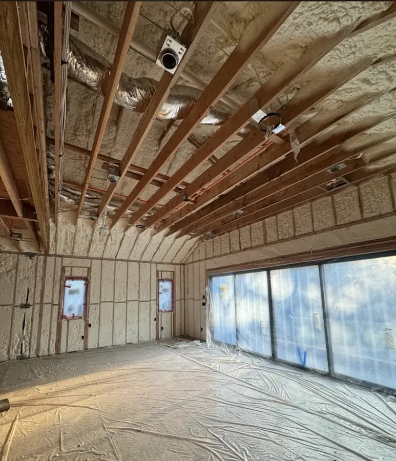 Interior walls and ceiling insulated with spray foam during new construction in Aberdeen